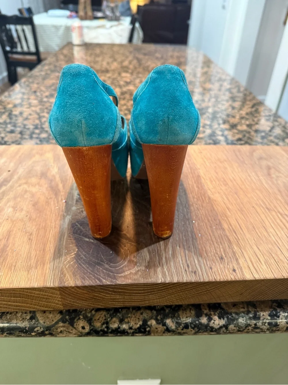 Jeffrey Campbell Turquoise Suede Platform Peep-Toe Heels